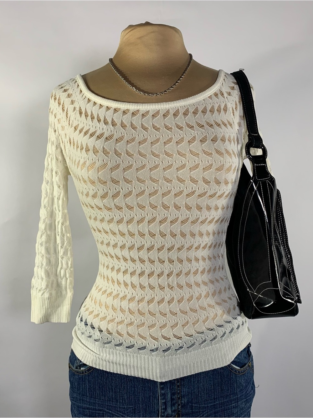Vintage Say What Open Knit Off Shoulder Top Made in USA